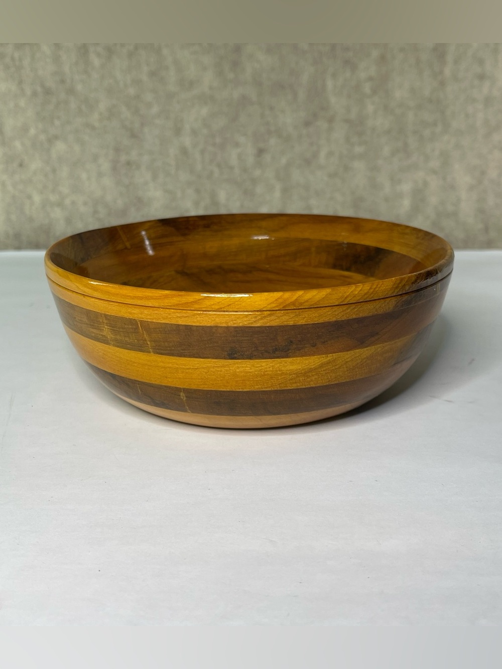 Hand Turned Hand Polished Sealed Glossy Oak Bowl Signed E H (Lang?)